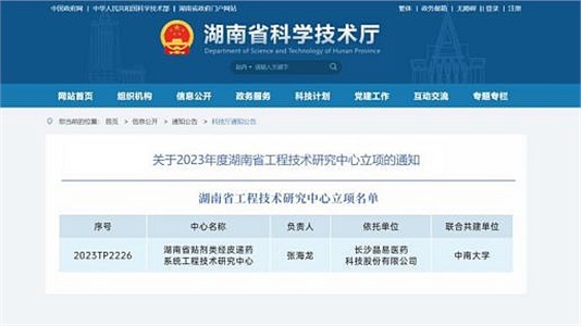 晶易醫藥“湖南省貼劑類(lèi)經(jīng)皮遞藥系統工程技術(shù)研究中心”成功立項！